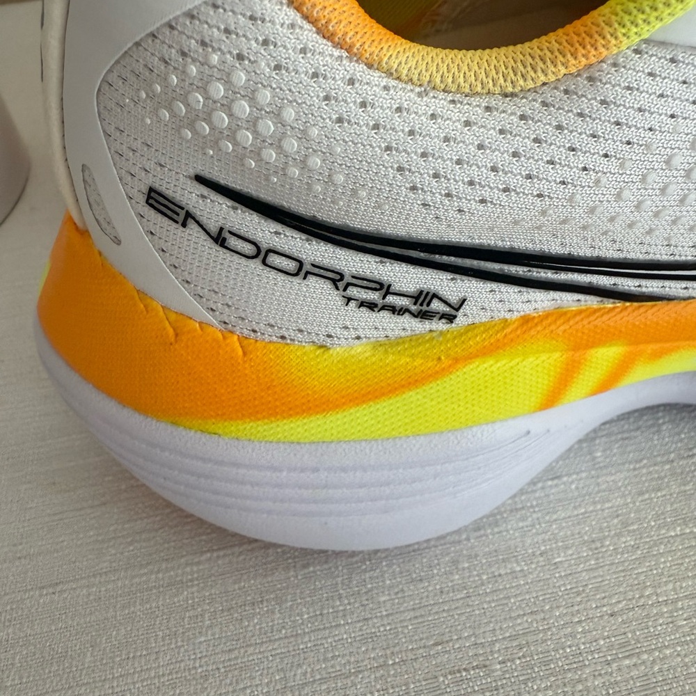 Saucony Endorphin White and Orange Running Sneakers - Picture 9 of 16